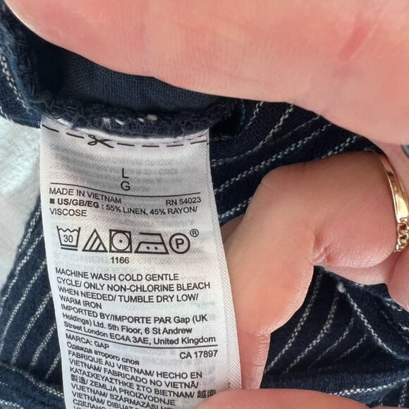 GAP Linen Blend Wide Leg Blue Striped Flowy Pants Size Large - Picture 4 of 4
